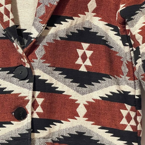 New Identity VTG women’s size P/L rust/black tribal print cropped blanket jacket - Picture 2 of 7